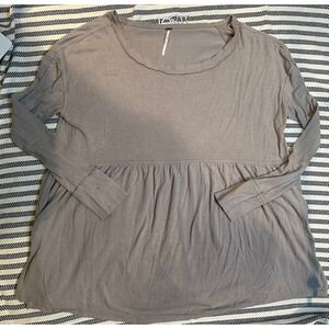 Free People Taupe Long Sleeve Babydoll Tunic Top Size L